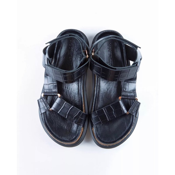All Black Pressed Croc Lowform Flat Sandal - Picture 2 of 7